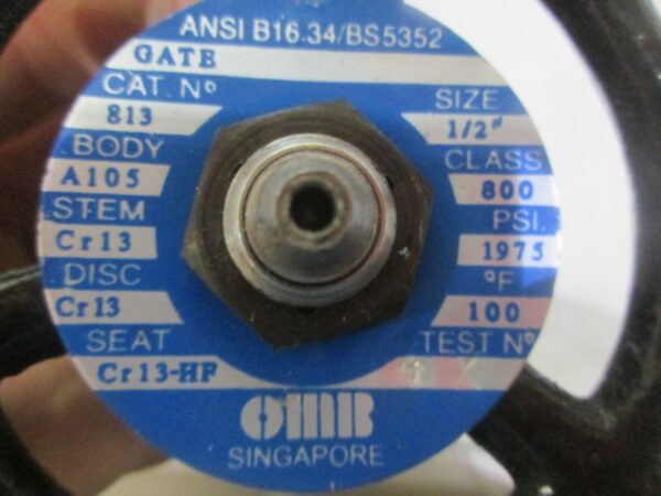OMB Class 800 1/2" Sockect Weld Gate Valve Cat # 813 - Image 3