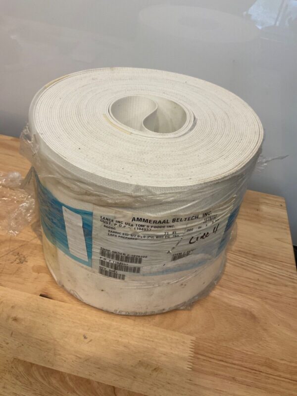 8"W x 71’L Conveyor Belt Fabric ESF 6/2 0+0 (PU) White Food Grade 2BX Ammeraal