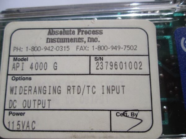 Absolute Process Instruments API 4000 G Wide RNGN RTorTC/DC XMITTR 115VAC - Image 3