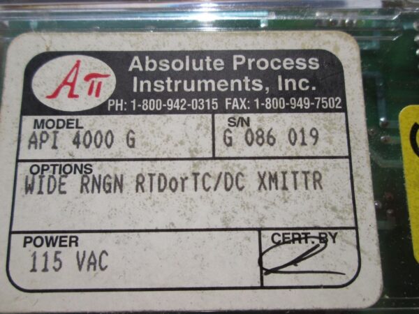Absolute Process Instruments API 4000 G Wide RNGN RTorTC/DC XMITTR 115VAC - Image 6