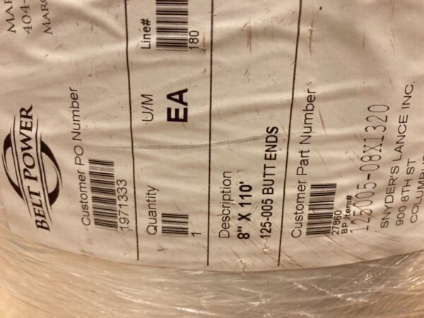 8”W x 110’L White Conveyor Belt Power 125005 Butt Ends F-5EQWT - Image 7