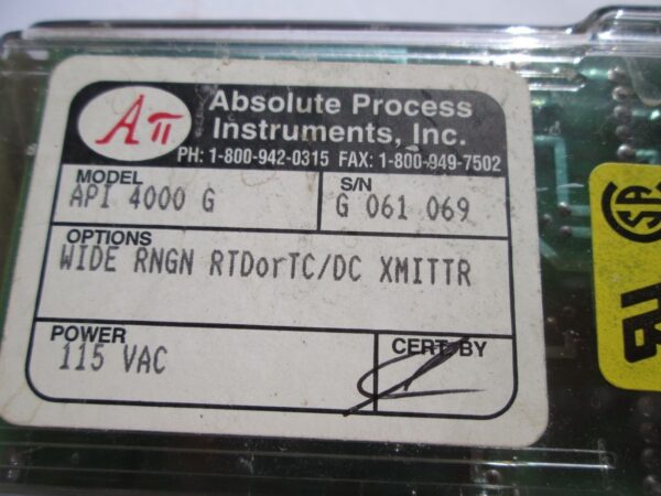 Absolute Process Instruments API 4000 G Wide RNGN RTorTC/DC XMITTR 115VAC - Image 2