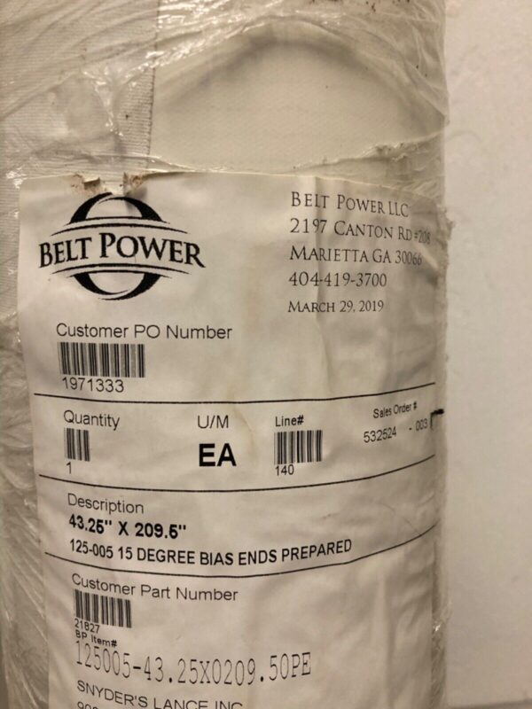 43.25”W X 209.5”L White Food Grade Conveyor Belt Power 125005 46046 - Image 2