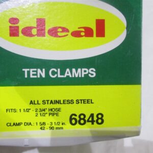 Box of Ten Hose Clamps Ideal All Stainless Steel 1-5/8" to 3-1/2" Diameter 6848