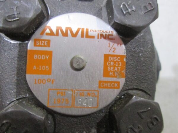 Anvil 840 Check Valve 1/2" Socket Weld 1975 PSI A105 - Image 2