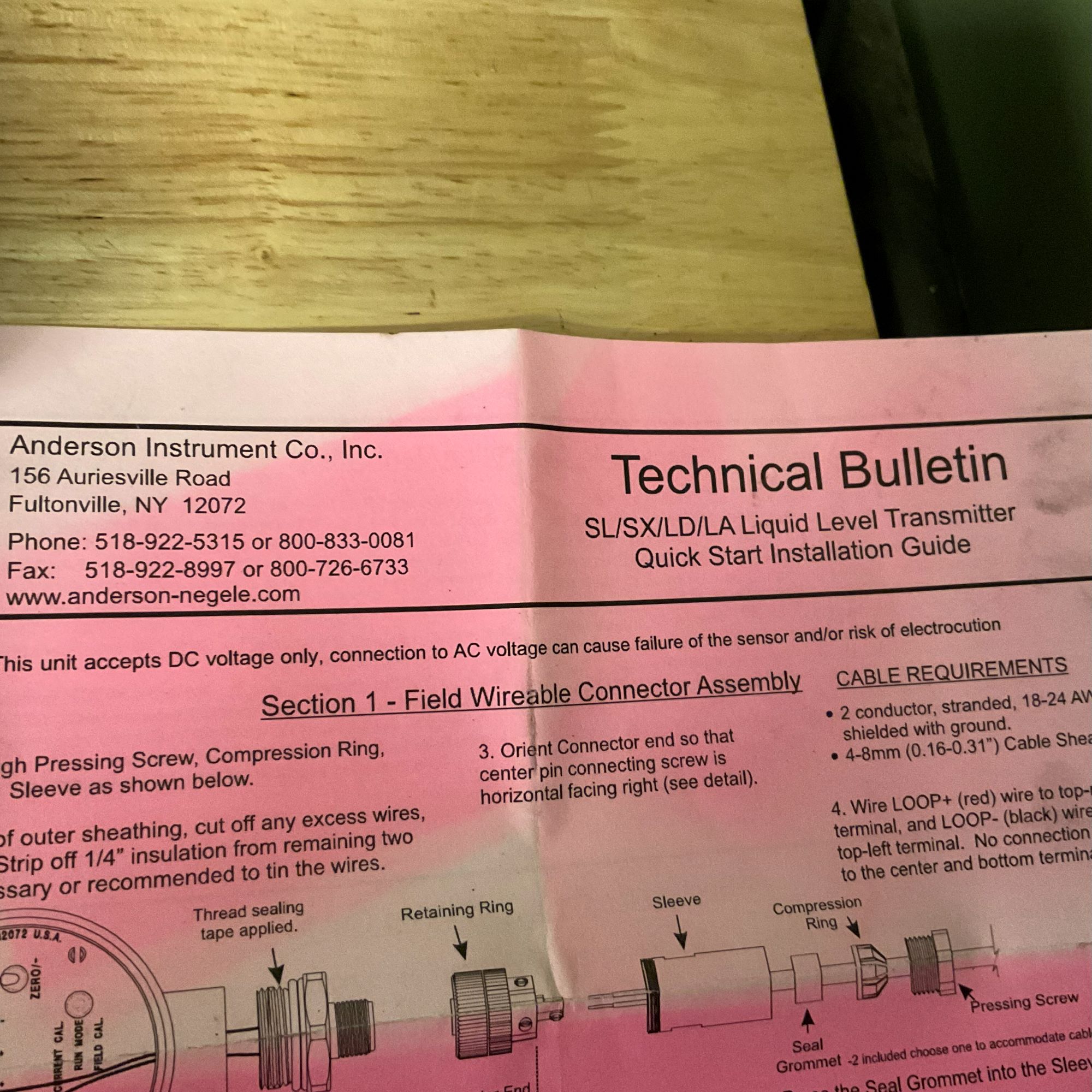 SL5089100100853 ANDERSON NEGELE Liquid level Transmitter bulletin
