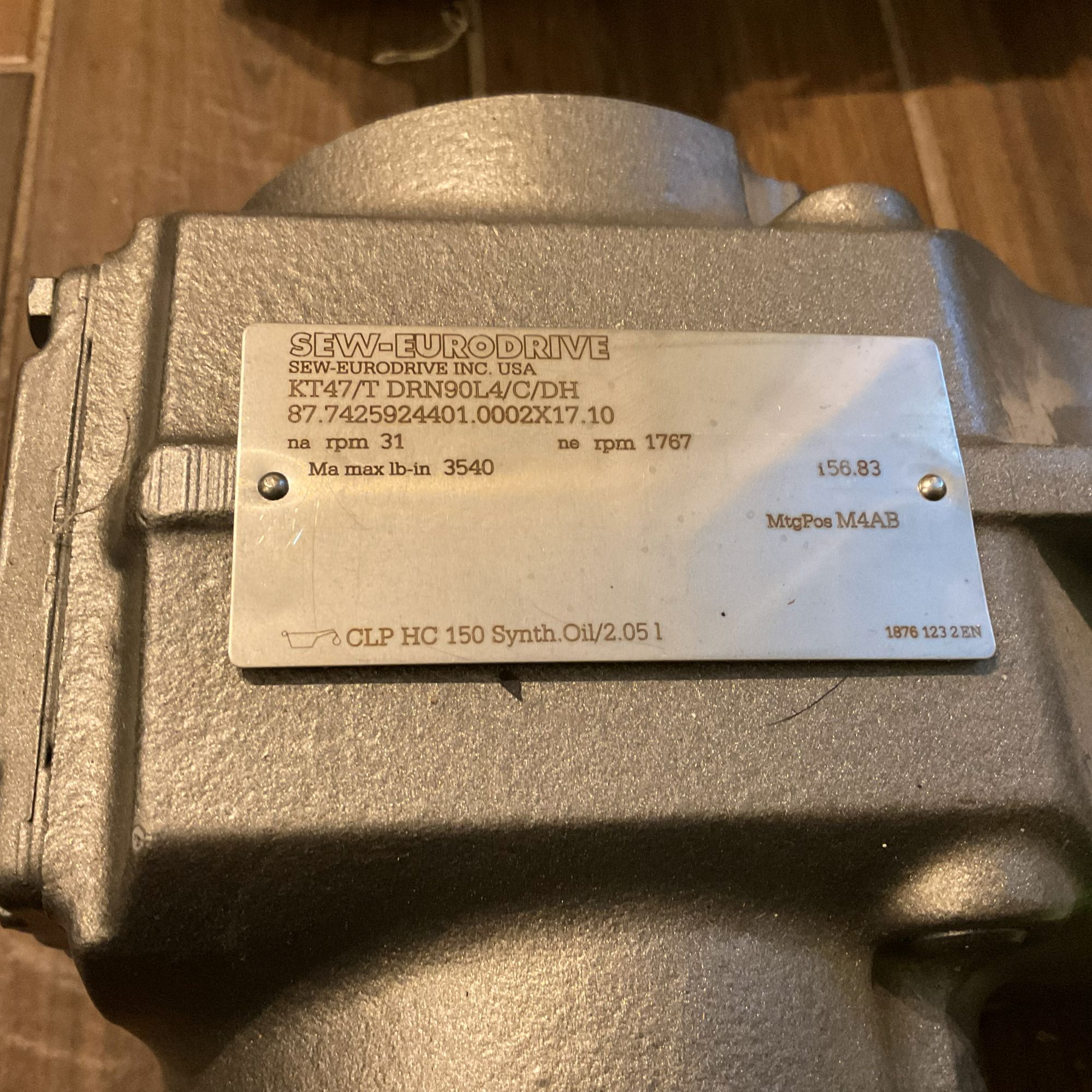 Sew-Eurodrive KT47/T DRN90L4/C/DH Gearmotor nameplate2